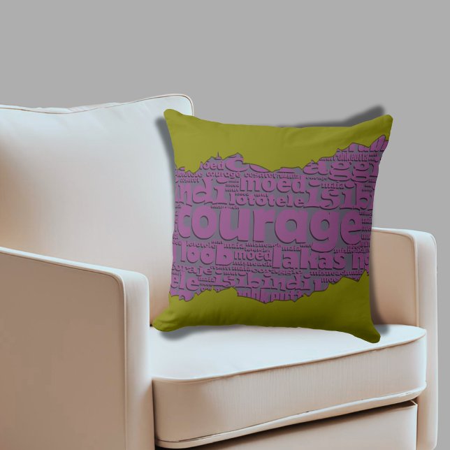 Contemporary Courage Typography Olive Green Purple Throw Pillow (Contemporary Courage Typography Olive Green Purple Throw Pillow)
