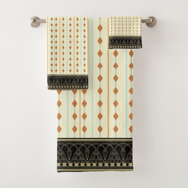 Contemporary Cream, Taupe, Blue  Bath Towel Set (Insitu)