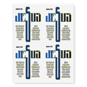 Contemporary Cross - Jesus is the Way - John 3:16 Temporary Tattoos