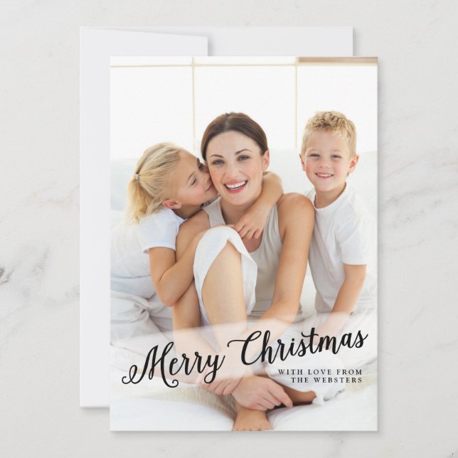 Contemporary Cursive Merry Christmas Photo Holiday Card (Front)