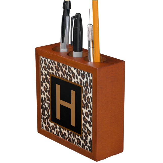 Contemporary Custom Leopard Print Monogram Pencil Holder (In Situ)