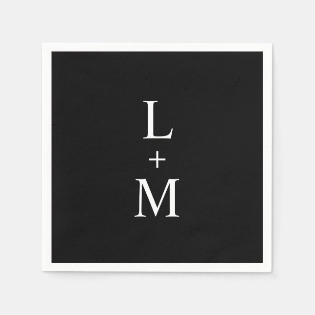 Contemporary Custom Monogram Black Wedding  Napkins (Front)
