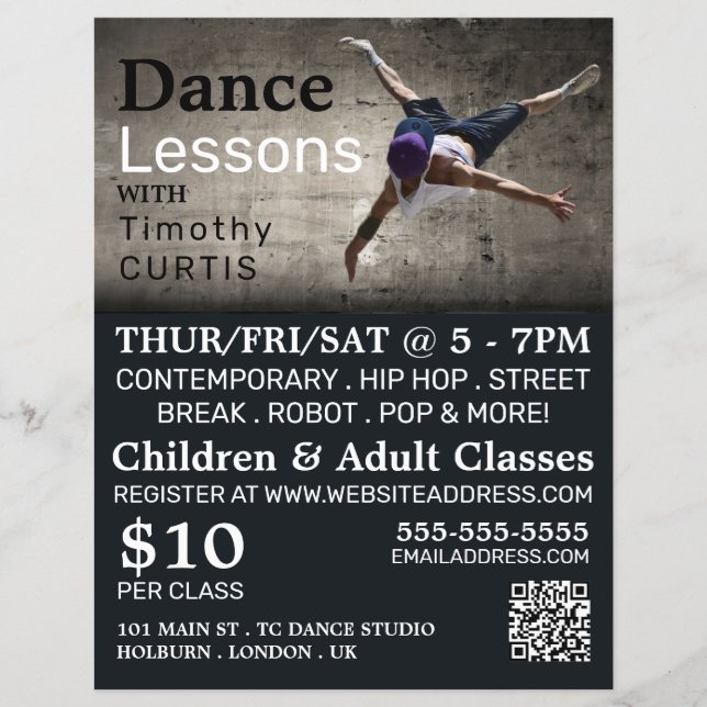 Contemporary Dancer, Dance Lesson Advertising Flyer (Front)