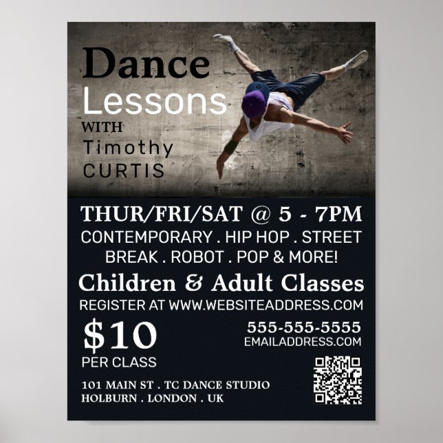 Contemporary Dancer, Dance Lesson Advertising Poster (Front)