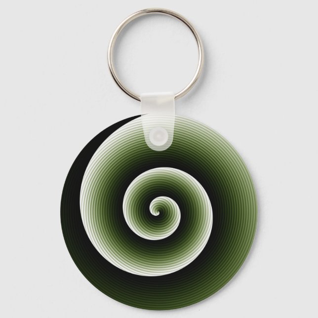 Contemporary Dark Deep Green Stylish Twirl Pattern Keychain (Front)