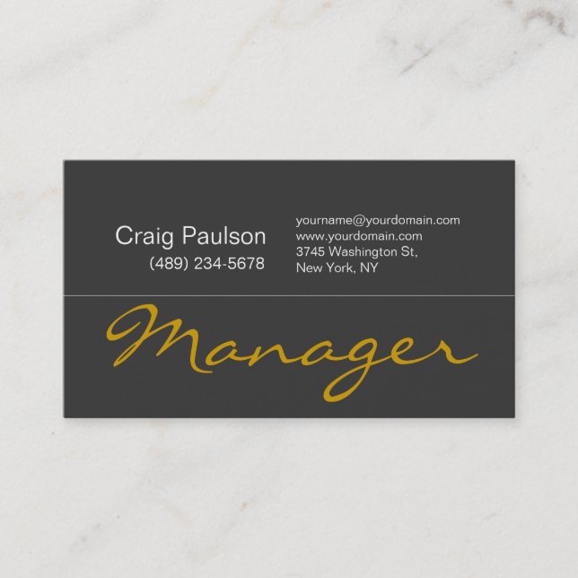 Contemporary Dark Gray Yellow Script Business Card (Front)