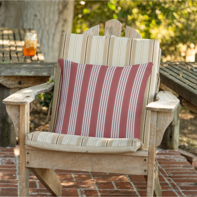 Contemporary Dark Red White Gray Striped Pattern Outdoor Pillow (Chair)