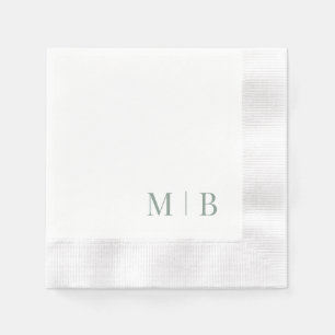 Contemporary Dark Sage Monogram White Wedding Napkins