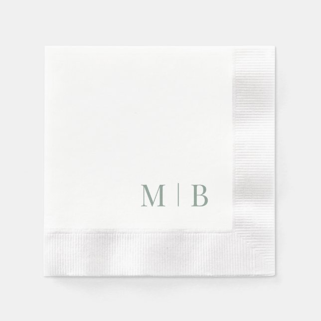 Contemporary Dark Sage Monogram White Wedding Napkins (Front)