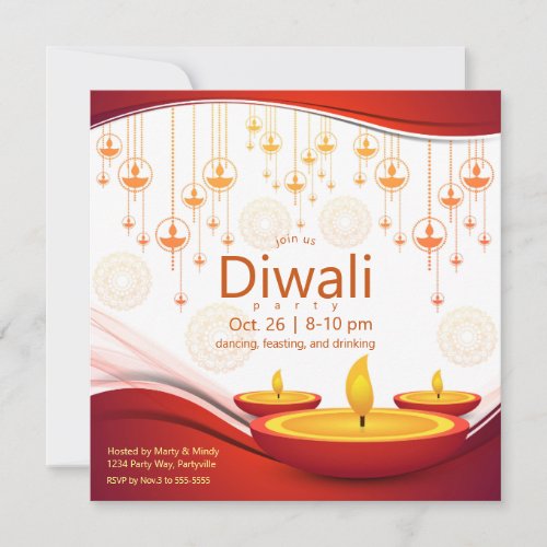 Contemporary Diwali Hanging Diyas Invitation
