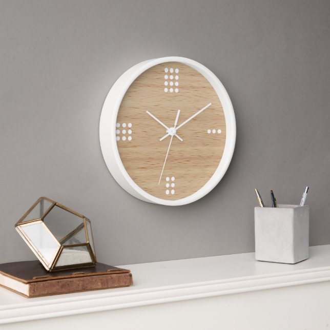 Contemporary Dots Numbers On Faux Wooden Clock (Office)