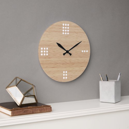 Contemporary Dots Numbers On Faux Wooden Large Clock