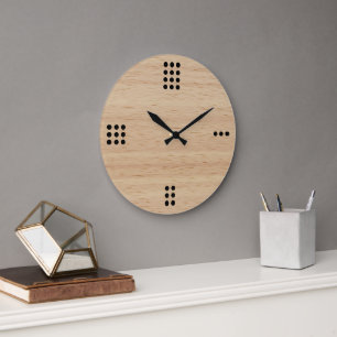 Contemporary Dots Numbers On Faux Wooden Large Clock
