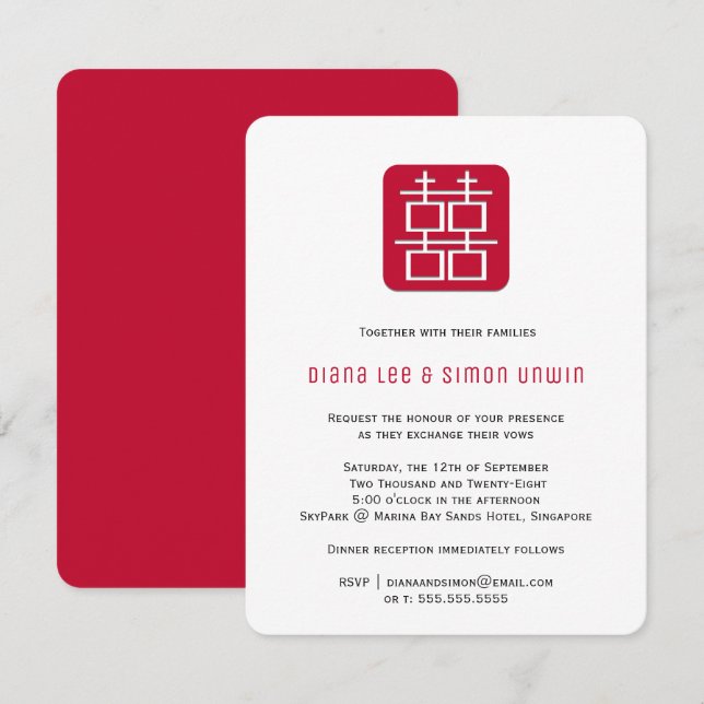 Contemporary Double Happiness | Chinese Wedding Invitation (Front/Back)