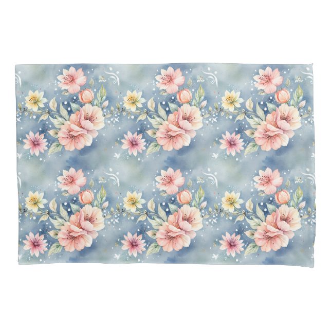 Contemporary Dream Pink & Blue Floral Pillow Case (Front)