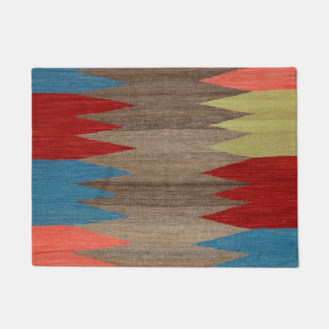 Contemporary Dusty Blue Gray Striped  Doormat (Front)