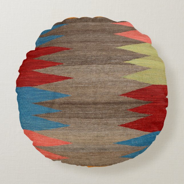 Contemporary Dusty Blue Gray Striped  Round Pillow (Front)