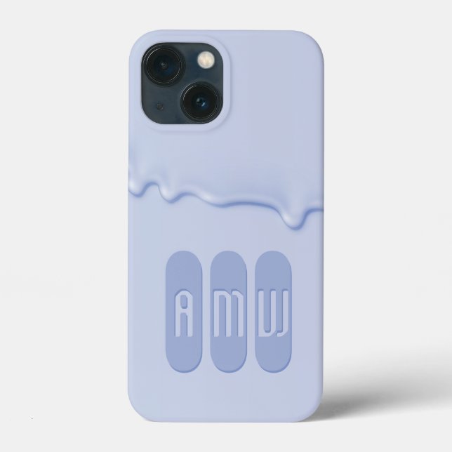 Contemporary Dusty Blue Paint Dripping Monogram Case-Mate iPhone Case (Back)