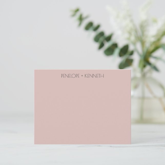 Contemporary Dusty Blush Minimalist Couple Name Note Card (Standing Front)