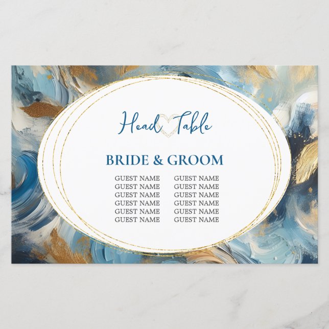 Contemporary Elegance: Blue White Gold Guest List (Front)