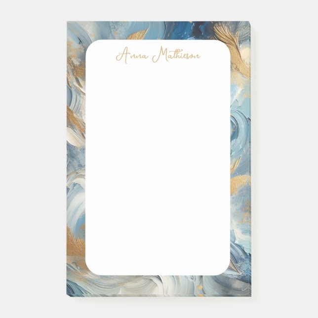 Contemporary Elegance Blue White Gold Post-it Notes (Front)