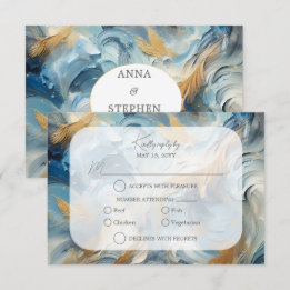 Contemporary Elegance: Blue White Gold RSVP Card