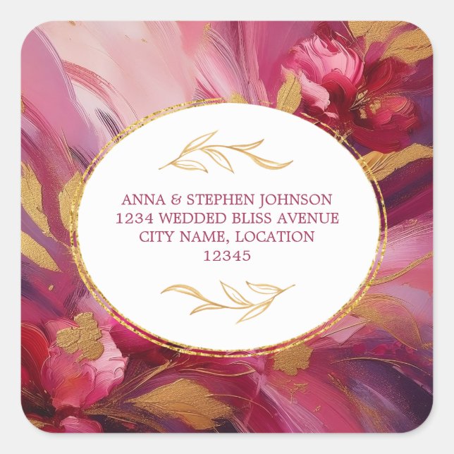 Contemporary Elegance:  Fuchsia Pink Gold Square Sticker (Front)