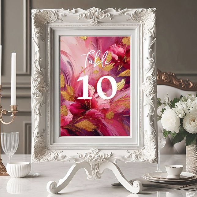 Contemporary Elegance:  Fuchsia Pink Gold Table Number (Contemporary Elegance table number card)