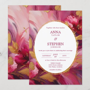 Contemporary Elegance: Fuchsia Pink Gold Wedding Invitation