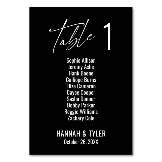 Contemporary Elegant Black Single Digit Table Number (Front)