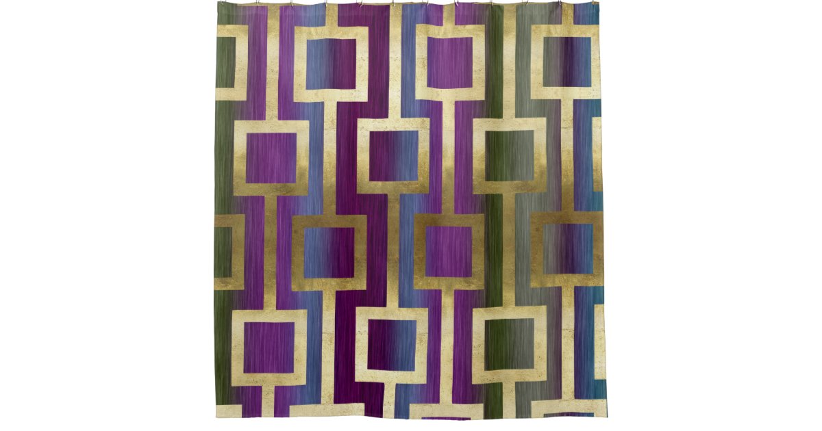 Contemporary Elegant Gold Blue Green, Shower Curtain Purple And Green