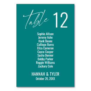 Contemporary Elegant Teal Double Digits Table Number