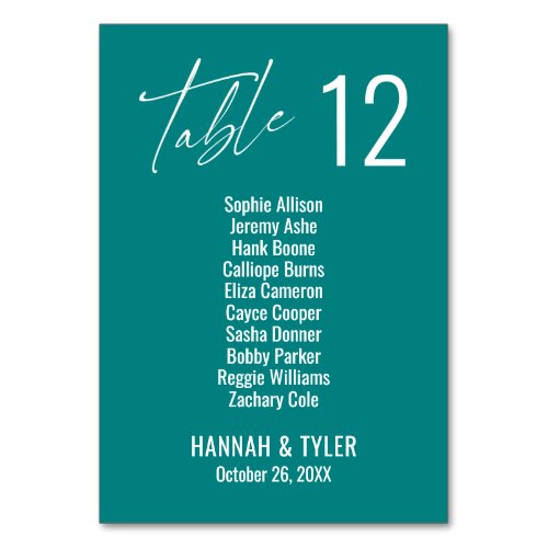 Contemporary Elegant Teal Double Digits Table Number