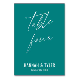 Contemporary Elegant Teal Table Four Number