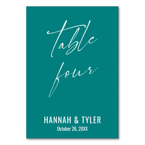 Contemporary Elegant Teal Table Four Table Number