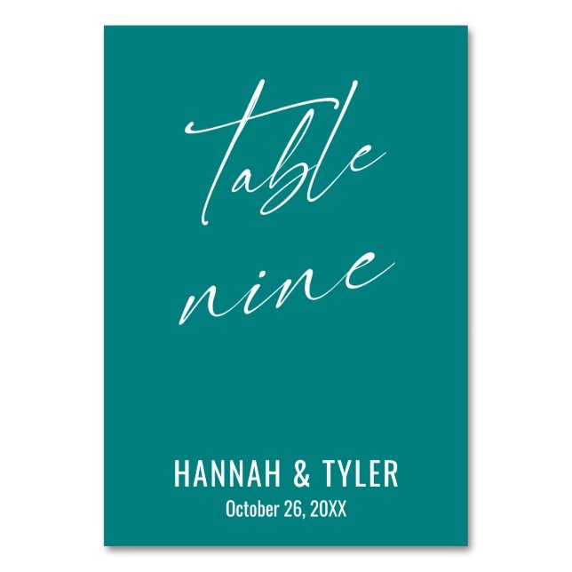 Contemporary Elegant Teal Table Nine Number (Front)