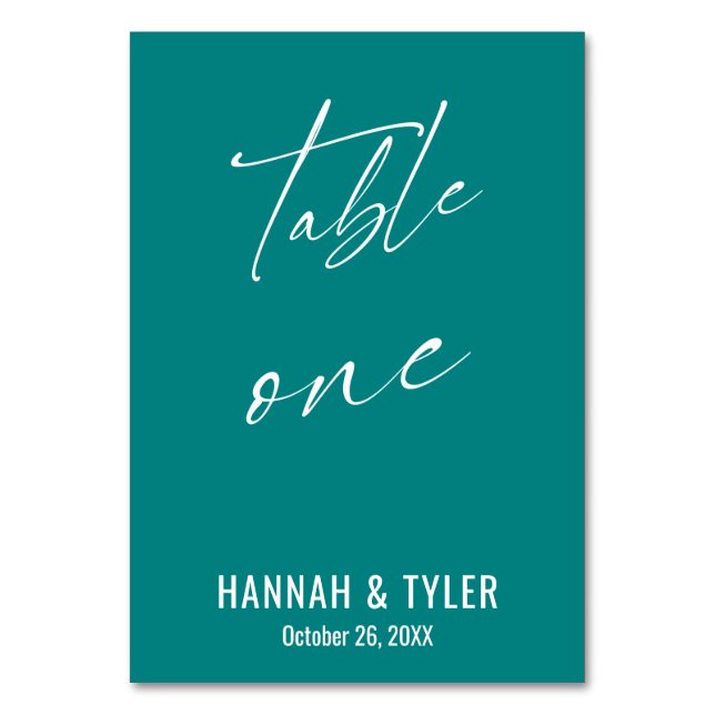 Contemporary Elegant Teal Table One Number (Front)