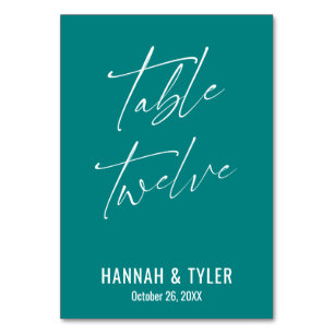 Contemporary Elegant Teal Table Twelve Table Number