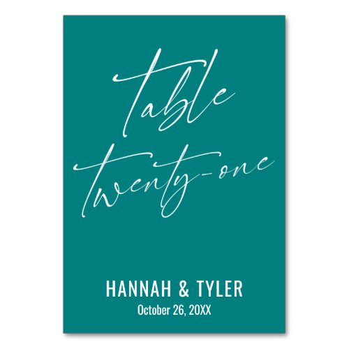 Contemporary Elegant Teal Table Twenty_One Table Number
