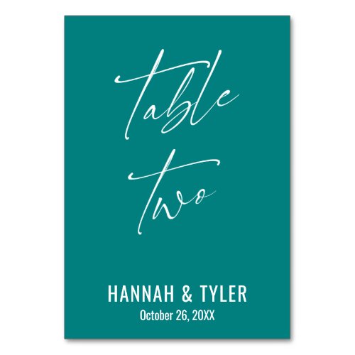 Contemporary Elegant Teal Table Two Table Number