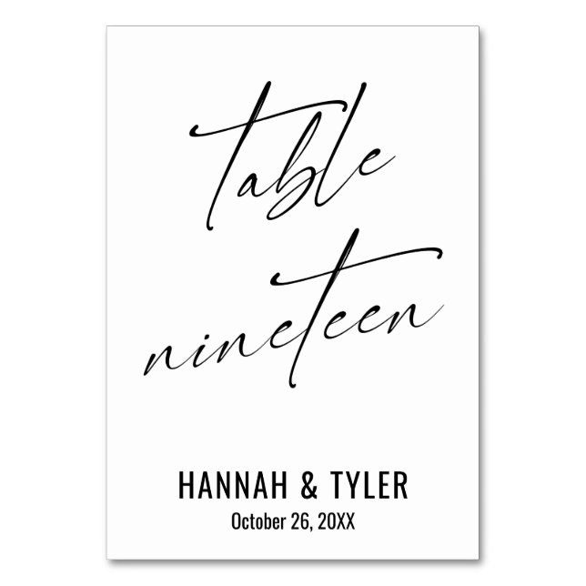Contemporary Elegant Typography Table Nineteen Number (Front)