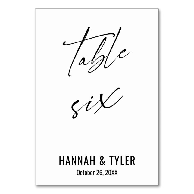 Contemporary Elegant Typography Table Six Number (Front)