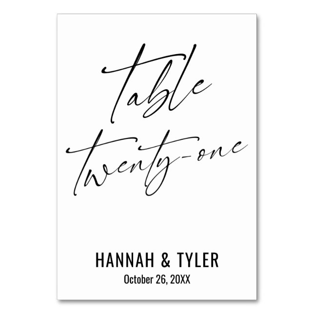 Contemporary Elegant Typography Table Twenty-One Table Number (Front)