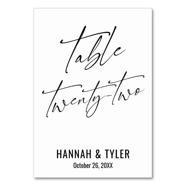 Contemporary Elegant Typography Table Twenty-Two Number (Front)