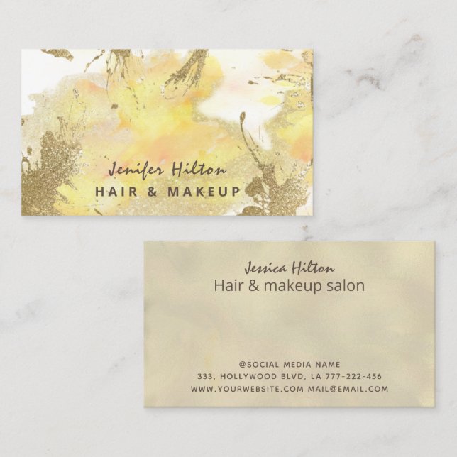 Contemporary elegant watercolor wash glittery business card (Front/Back)