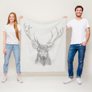 Contemporary Elk Sketch Fleece Blanket