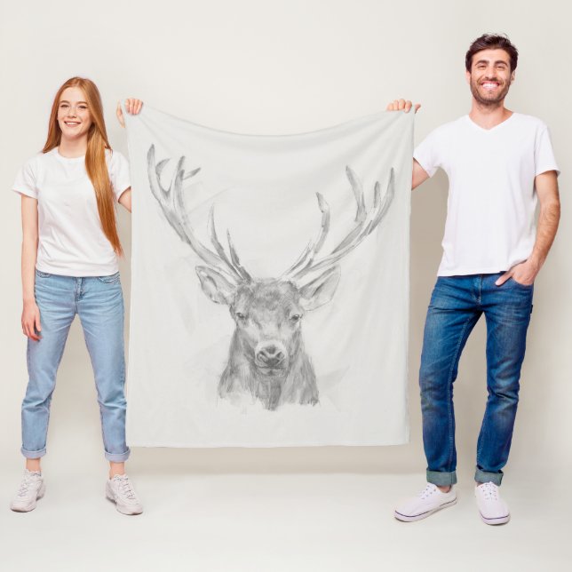 Contemporary Elk Sketch Fleece Blanket (In Situ)