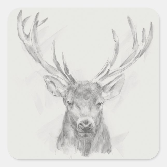 Contemporary Elk Sketch Square Sticker (Front)