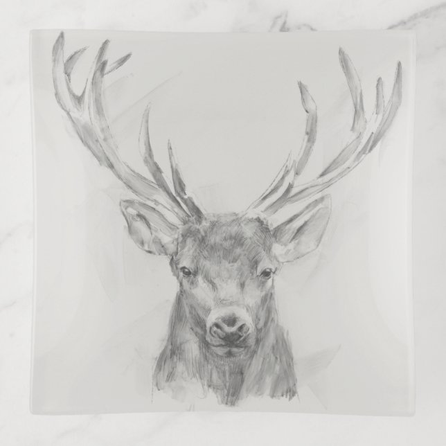 Contemporary Elk Sketch Trinket Tray (Front)