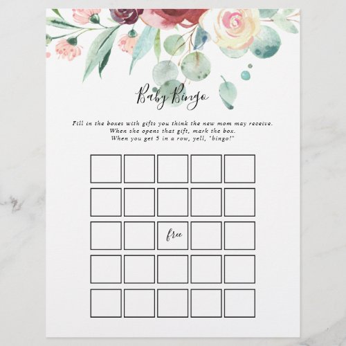 Contemporary Eucalyptus Baby Bingo Shower Game